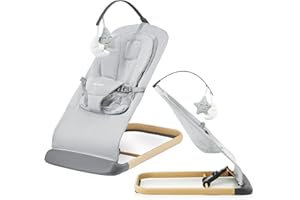 Moby-System Baby Lounger & Rocker Chair 2-in-1 - Adjustable Reclining Bouncer with Removable Mattress, 3-Position Tilt, Easy-Fold Design - Comfortable Cradle for Rest & Play, Up to 9kg - Grey