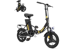 EALIRIE Electric Bike Folding 14" Fat Tire 25KM/H Range 30-60km, 10.4Ah Removable Battery Hill Mountain Electric Fat Tire Snow Beach Ebike, Dual Disc Brakes & Shocking Proof for Adults Teens Kids