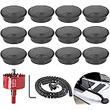 Mis.Moon 12 Stück Schreibtisch Kabeldurchführung mit 1 Lochsäge und 2m Kabelschlauch Selbstschließend, 1 Drahtführungsclip, K