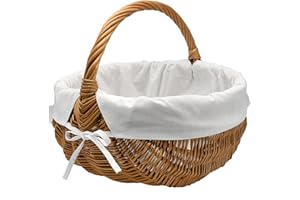 MyBer® Weidenkorb Einkaufskorb Picknickkorb Stabiler Tragekorb rund aus Weide K1-005-SW