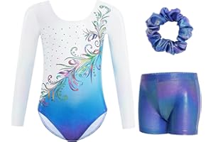 Gogokids Ensemble De Justaucorps de Gymnastique a Manches Longues Trois Pièces pour Filles - Tenues de Gymnastique pour Enfants avec Design a Sequins Dégradés, Unitards de Ballet pour 3-12 Ans