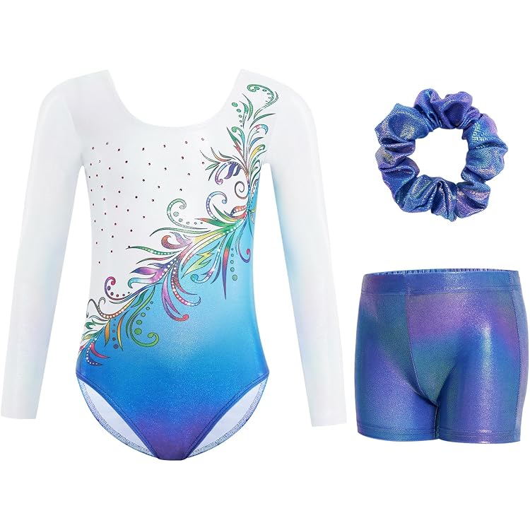 Justaucorps Gymnastique Fille SEAUR - Manches Longues Avec Jupe Et Bandeau Glitter, Multicolore, 5-12 Ans