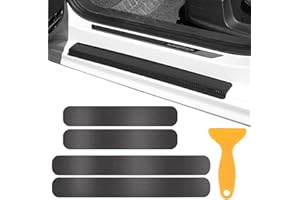 Kissral Car Door Sill Protector with Scraper, 4 Pcs 5D Carbon Fiber Car Door Bumper Protection Strips, Anti Scratch Door Sill Scuff Plate Stickers with Strong Adhesive for Universal Car Truck, Black