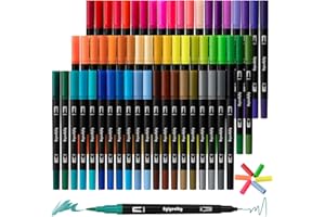 Eglyenlky 60 penne da colorare per adulti libri da colorare, doppia punta penne, pennarelli in feltro con fine e pennello acquerello Marker set per bambino adulto artista disegno