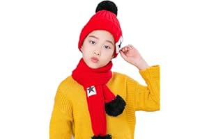 HHOOMY Kids Winter Hat Scarves Gloves Warm Set Toddler Girls Boys Beanie Knitted Fleece Lined Beanies Snow Caps for Children Aged 1-6 Years Old