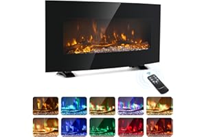 VONLUCE Electric Fireplace Heater 85cm Freestanding or Wall Mount 3 Flame Effect Burner for Bedroom Living Room, 900W 1800W Curved Log Display with Remote Thermostat Timer Colour & Brightness Settings