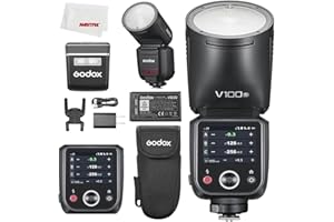 ‎GODOX Godox V100 S V100S 100 W TTL okrągła głowica litowo-jonowa lampa błyskowa do aparatu Sony, lampa błyskowa 400 pełna moc, czas odzyskiwania 1,7 s, dolna lampa błyskowa SU-1, złącze