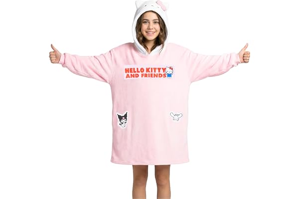 Hello Kitty Sanrio huvtröja filt flickor tonåringar, Kawaii myskläder med huva, överdimensionerad fleece, Kuromi kanamoroll, gåvor till henne