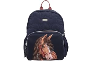 Depesche 13191 Miss Melody Glitter Horse - plecak w kolorze ciemnoniebieskim, z motywem konia, brokatem i pikowaniem w serduszka, torba z regulowanymi paskami