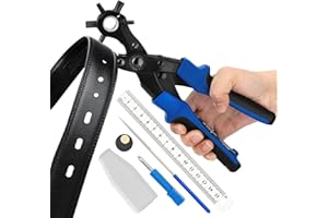 HOTACE Leather Hole Punch Kit - Heavy Duty Punch Plier with Spare Plate, Screwdriver, Ruler, Needle File, 6-Size Holes Belt Hole Puncher for Belt, Watch, Shoes, Purses, Clothes, Cardboard, Paper, Hard PVC