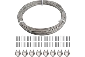 CATIME 50m Stahlseil 3mm, Edelstahlseil Drahtseil PVC Ummantelt mit 8 Drahtseilklemme, 20 Aluminiumhülse, 167kg Belastbarkeit Drahtkabel 7x7, Aufhängedraht Edelstahldrahtseil Wäscheleine (Silber-3mm)