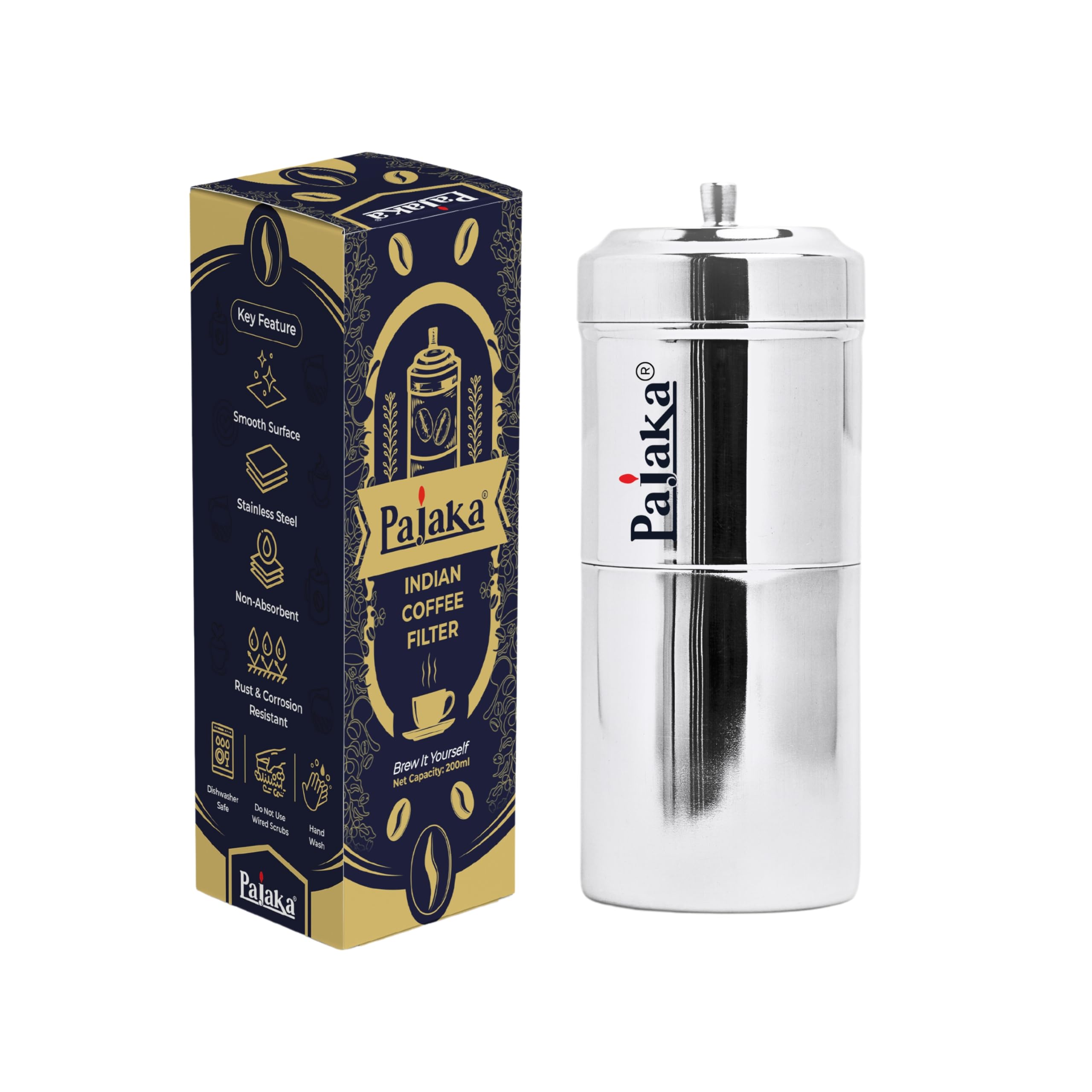 PAJAKA Madras Maker - Stainless Steel Drip Coffee Brewer for South Indian Filter Coffee, 250 ML Capacity, Medium Size, 4-6 Cu