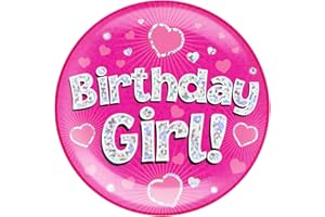 OAKTREE 6" Jumbo Badge Birthday Girl Pink Holographic Dot