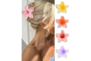 IOSPKKIO® 4 Stück Blumen-Haarklammern, große Krallenklammern für dickes Haar, starker Halt, rutschfeste Haarklammern für Frauen, hawaiianische Blumen-Klauenklammern
