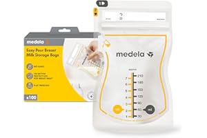 Medela Easy Pour Breast Milk Storage Pouches, 100pcs 210ml, Disposable Leakage Bags with Milk Cover, Nursing Needs