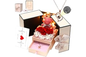 AMYCUTE Explosion Box, Rosen Bär Blumenbär mit Geschenkbox, Überraschung Box, Geburtstagsgeschenk für Frauen, Geschenk für Freundin zum Geburtstag Jahrestag, Rose Bear Teddybär, Geschenk Hochzeitstag