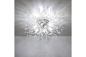 Rayofly lámpara de techo de cristal moderna, lámpara de techo de cristal de los fuegos artificiales con el interruptor del tirón, araña de cristal de 6 luces para la sala de estar Dormitorio Comedor
