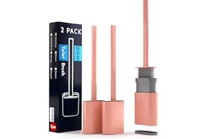 SLAH Escobilla Baño Silicona Juego De 2 con Mango Largo De Plástico Antideslizante Y Cerdas Suaves Y Flexibles A Lo Largo De La Base Sin Goteo (Rosa)