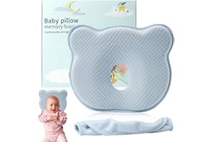 ATSGJLZN Almohada para Bebés, Cabeza Antiplana 100% Espuma Viscoelástica con Funda de Almohada de Repuesto Almohada Bebe para 0-12 Meses Recién Nacido Caja de Regalo (Azul)
