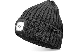 COTOP Mütze mit Led Licht, Unisex Warm Strickmütze Winter, Geschenke für Männer oder Angler, Mützen mit Stirnlampen für Joggen, Wandern, Laufen, Radfahren