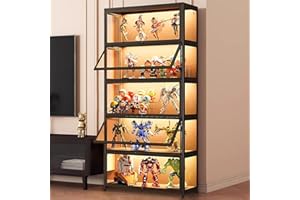 llekondkf Display Cabinet with Acrylic Glass Doors, 5-Tier Curio Cabinet, Collectibles Organizers Rack & Display Shelf, High Display Case for Home, Office,Living Room, Playroom (Black Flip Door)