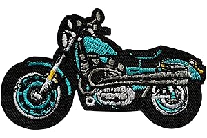 PATCH CAMELEON-SHOP Écusson Moto Bleu Claire Patch Thermocollant Biker badge motard à thermocollé transfert à coller au fer à repasser applique brodé à coudre décoration réparation vêtement veste t-shirt homme 5,8x10cm
