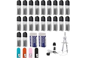 Ezydka Compasso Ricariche 200 Pezzi Mine Per Compasso 2B, Compasso Ricariche di Ricambio, Set Compasso di Precisione con 2 Gomma per cancellare e 4 Temperamatite