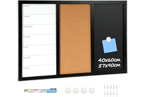 DOLLAR BOSS Tableau magnétique combiné 60×90cm, tableau magnétique, tableau blanc, tableau en liège, tableau mémo cuisine, tableau planning hebdomadaire pour mur tableau de combinaison