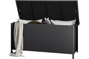 Grand patio Deck Box 480L Outdoor Storage Box with Lid Graden Furniture Storage Box Cushion Box with Smooth Wheels Easy to Move Storage Containers for Tools Pool Accessory Pillows -Black