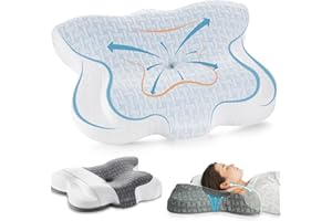 Elviros Poduszka z pianki z pamięcią kształtu, ergonomiczna ortopedyczna poduszka pod kark do głębokiego snu, regulowana poduszka z rowkiem z nadającą się do prania poszewką na plecy i brzuch