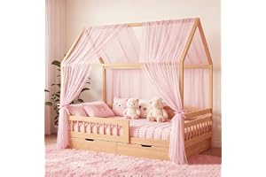 Zourglow Sängkapell för barn, set med 2 delar med 6 band | 150 x 350 cm tylltyg, kompatibel med Montessori-säng och barnsäng