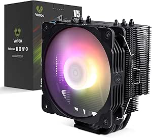 Vetroo V5 CPU Cooler - 5 Direct Contact Heat Pipes - 120mm PWM Fans - Addressable RGB Light - Intel/AMD Socket Support (Black)