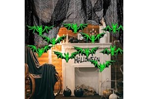 Mineup 10 świecących nietoperzy, dekoracja na Halloween, do użytku na zewnątrz, straszny nietoperz, świecąca dekoracja na Halloween, na podwórko, trawnik, werandę