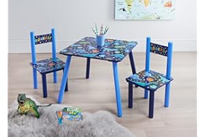 GBS BROTHERS GBS Large Kids Table & Chair Set Wooden - Space Dinosaur Design Children's Painting, Drawing, Arts & Craft Activity - Girls Boys Bedroom Lightweight Table With Chairs Indoor Gift (Blue)