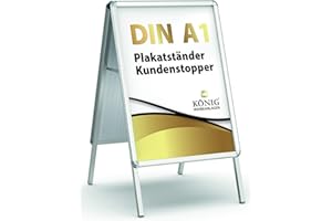 ‎KÖNIG WERBEANLAGEN Dreifke Kundenstopper Keitum DIN A1 silber | beidseitig für 2 Plakate | Rückwand aus verzinktem Stahlblech | entspiegelte Schutzscheiben | wetterfester Plakatständer | Gehwegaufsteller Werbetafel