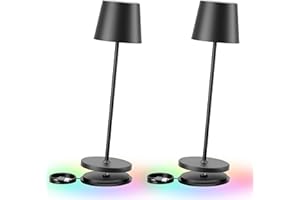 brightower 2 Stück LED Akku Tischlampe Kabellose, Dimmbare Touch Tischleuchte mit USB Ladestation, Warmweiß & 8 RGB Farben Outdoor Tischlampe, Aluminium, IP54 Wasserdichte (Schwarz 2 Stück)
