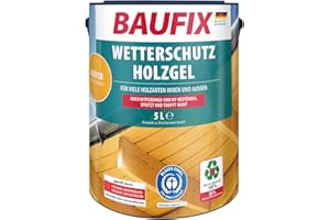 BAUFIX Gel de protection pour bois pin, satinée brillante, 5 litres, Lasure pour bois, Lasure antigoutte, pour toutes les essences de bois, résistante aux intempéries