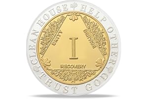DEDECOML Pattern Triangle 1 Year Sobriety Coin | "Clean House " "Help TOTHER " "Trust GOD" AA Chips and Medallions | Alcoholics Anonymous Sobriety Chips for Recovery | Ideal Sobriety Gifts for Women & Men