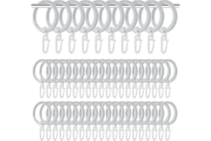 Dzmuero Anillas para Cortinas, 50 Piezas Argollas para Cortinas Metal con Ganchos y Anillo Silencioso, Diámetro Interior de 27 mm, Ganchos Cortinas para la Mayoría de Las Barras de Cortina (Blanco)