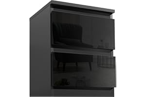 Blisswood High Gloss Chest of Drawer, 2 Drawer Bedroom Chest of Drawer Bedside Table Cabinet for Bedroom Living room Furniture, Black, 33W x 32D x 41H cm