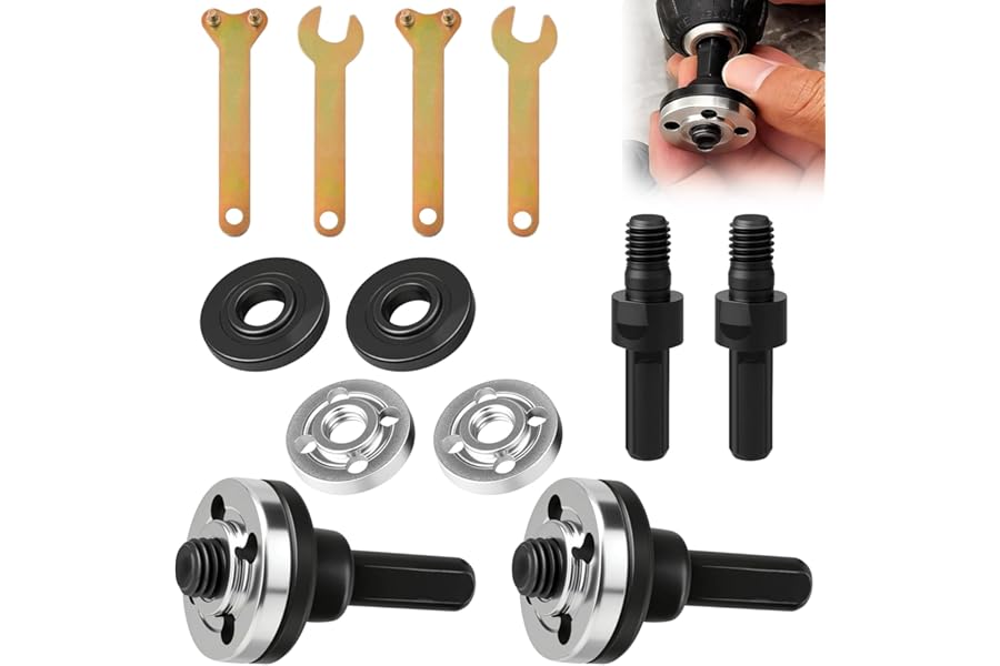 10Pcs Angle Grinder Adapter, 2 Sets Angle Grinder Conversion Kit, Electric Drill to Angle Grinder Connecting Rod with Spanner Wrenches Flange Nuts for Cutting Disc Polishing Grinding Work