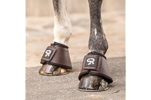 SUNRIDE Cloches de Sabot (Set de 2) - pour Chevaux - en Cuir véritable et néoprène - pour protéger des Coups de Boule (L/COB-Full, Marron)