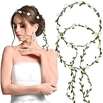 2 Pcs Bandeaux Fleur Couronne Guirlande Fleur Cheveux Artificiel Serre Tête Headband Floral Fleurs Séchées Accessoires De Coiffure Pour Fête Mariage Femmes Filles (Rose Claire +Rose