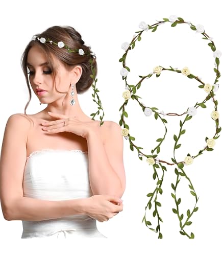 Lot De 2 Couronnes De Fleurs Artificielles Pour Mariage, Fête, Festival - Bohème, Réglable - 6