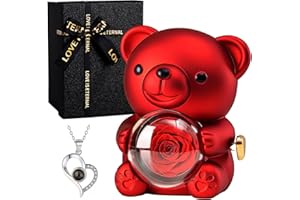 ZEIHOO Ours en Rose Eternelle, Cadeau Fête des Mères, Ourson Rose Eternelle avec Boîte à Bijoux et Collier en Forme de Cœur, Cadeau Maman, Mariages, Anniversaire, Idée Femme Maman, Cadeau Original pour Maman