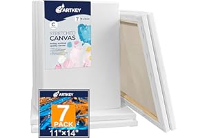 ARTKEY Stretched Canvas for Painting 28x36cm 7-Pack, 300 GSM Triple Primed Acid-Free 100% Cotton Framed Canvas, Blank Art Canvases for Acrylics Pouring Oil Watercolor Painting