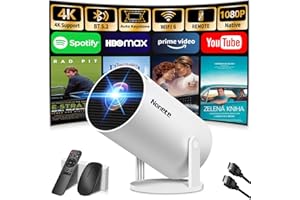 NONETE Beamer 4K Projektor Full HD 1080P【2026 Modell】 Mini Beamer mit WiFi 6 und Bluetooth 5.2, Android Tragbarer Projector 270° Dreh mit Auto Keystone für PC/HDMI/USB，mit Maus und Fernbedienung, Weiß