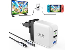 MIRABOX Switch Docking Station, für Nintendo Switch OLED/Steam Deck, Mini GaN Netzteil mit 3-Port (USB C+USB A+4K/HD), tragbare Docking Station Kompatibel mit Switch/Steam Deck/Rog Alley/Mobile