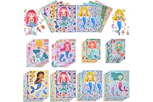 OSDUE 32 Stück Make-a-face Aufkleberbögen, Aufkleberbögen mit Meerjungfrau, zum Selbermachen von Meerjungfrau, Mix and Match, für Kinder Party Favor Supplies Craft