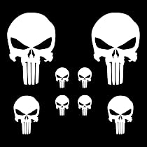 Autocollants Tête De Mort Punisher - Pack 8 Pièces - Blanc - Pour Voiture, Moto, Casque - Vinyle